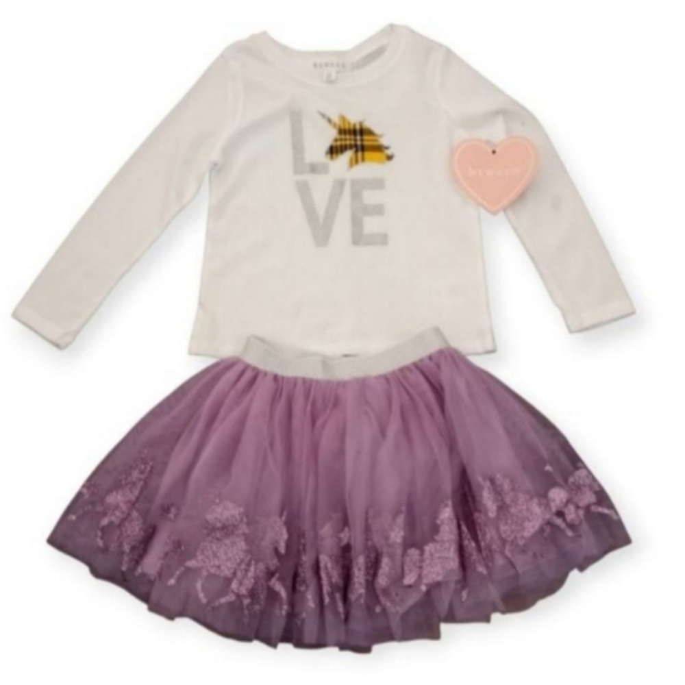 Btween White Long Sleeve Top and Zunie Purple Tulle Skirt Set Sz.3T NWT.